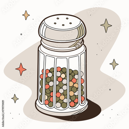 Illustration of a pepper shaker filled with peppercorns