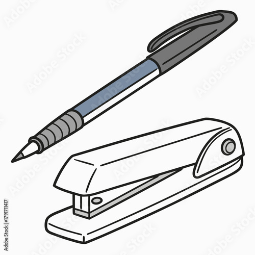 Illustration of a pen and stapler