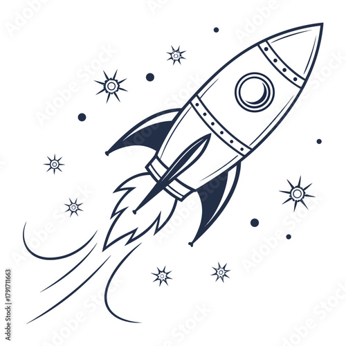 A rocket ship soars through the stars