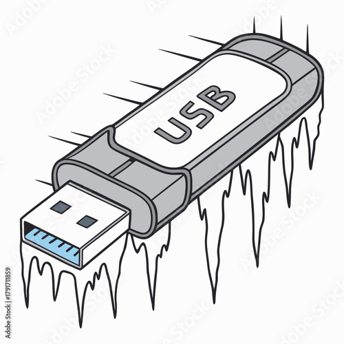 Illustration of a usb flash drive with icicles