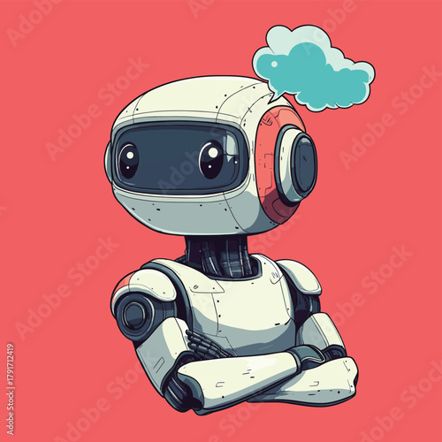 A cartoon illustration of a robot with crossed arms