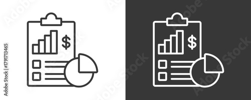 Financial Report Icon Set Vector Collection Isolated In Black And White