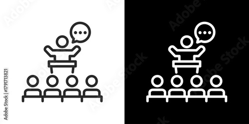 Public Speaking  Icon Set. Clean Line Design With Light And Dark Versions For Versatile Use. 