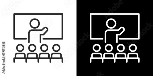 Seminar  Icon Set. Clean Line Design With Light And Dark Versions For Versatile Use. 