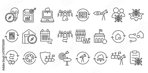 Icon Pack of Resilience in Creative Outline Vector Style for Business Growth Adaptability Mindset Recovery Strength and Stability Featuring Teamwork Success and Mental Endurance Illustration Set