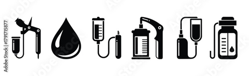 Black icons representing blood donation, transfusion, and various medical procedures.