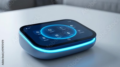Smart home device sitting on a clean white table