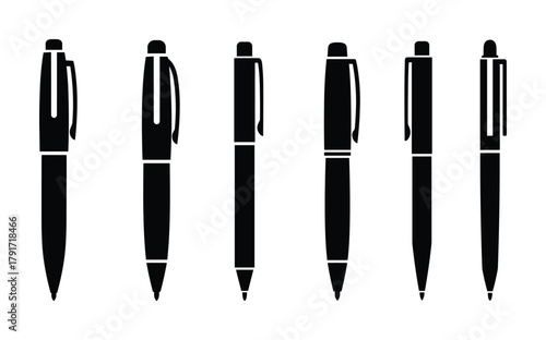 Collection of writing pens. ballpoint and rollerball pen icons. office supply vector.