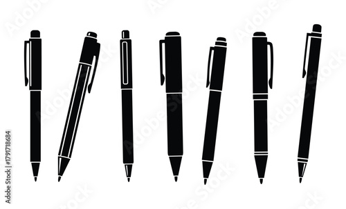 Collection of writing pens. elegant ballpoint and rollerball pen icons vector.