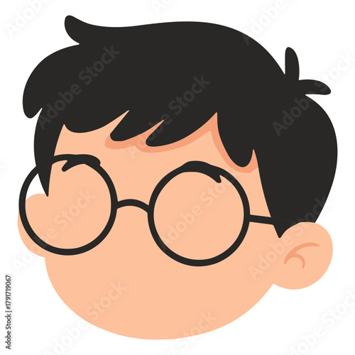 Boy's face round black glasses