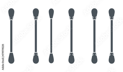 Cotton swabs set. Ear buds and hygiene products. Personal care tools collection.