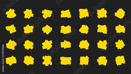 Crumpled yellow paper sheets isolated. Set of many crumpled paper balls. Waste paper texture.