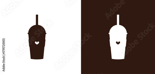 cup drink silhouette vector with heart icon