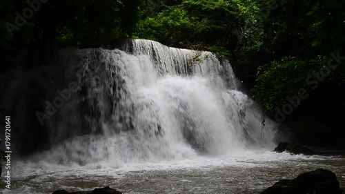 Huai Mae Khamin Waterfall on winter season, Huai Mae Khamin Waterfall Natural attractions. National Park on the Lake, Srinakarin Dam, Kanchanaburi, Thailand 
