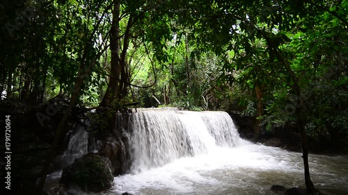 Huai Mae Khamin Waterfall on winter season, Huai Mae Khamin Waterfall Natural attractions. National Park on the Lake, Srinakarin Dam, Kanchanaburi, Thailand 
