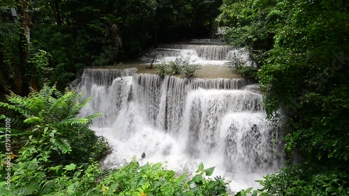 Huai Mae Khamin Waterfall on winter season, Huai Mae Khamin Waterfall Natural attractions. National Park on the Lake, Srinakarin Dam, Kanchanaburi, Thailand 

