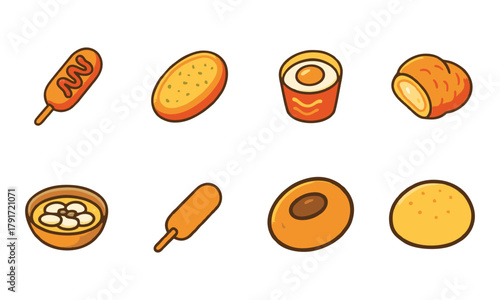 set of 8 different kinds of food