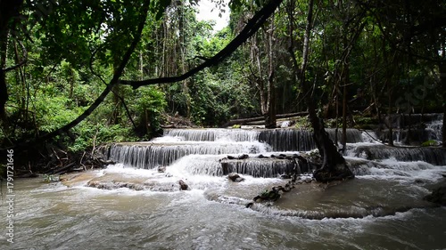 Huai Mae Khamin Waterfall on winter season, Huai Mae Khamin Waterfall Natural attractions. National Park on the Lake, Srinakarin Dam, Kanchanaburi, Thailand 
