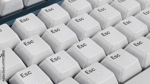 Fototapeta Naklejka Na Ścianę i Meble -  3D Render of Multiple ESC Keyboard Keys Symbolizing Escape and Technology Concept.