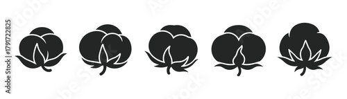 Natural textile symbol, set of soft fiber plants, natural cotton flower icons collection