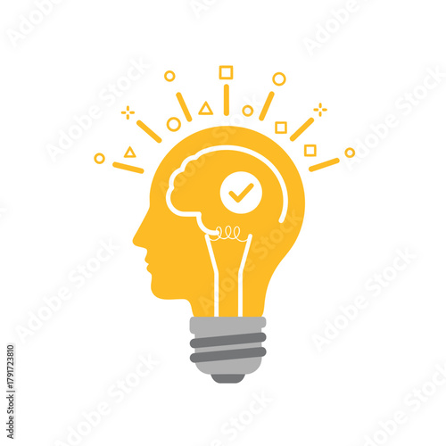 Yellow human head silhouette with a lightbulb inside, symbolizing an idea or innovation