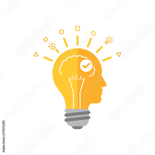 Yellow human head silhouette with a lightbulb inside, symbolizing an idea or innovation