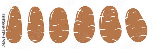 Potato tubers with eyes icon set on white background. Vegetable farm food ingredient