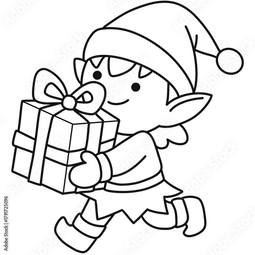Elf Holding Gift box outline
