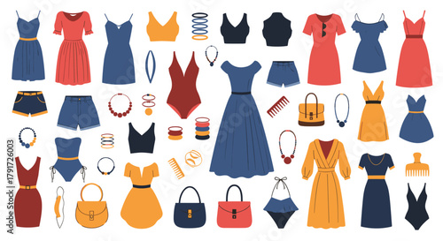 A Vibrant Collection of Summer Dresses Skirts Swimwear and Accessories for Fashionable Outfits.