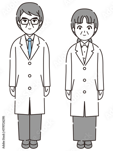 白衣を着た男性と女性のイラスト3