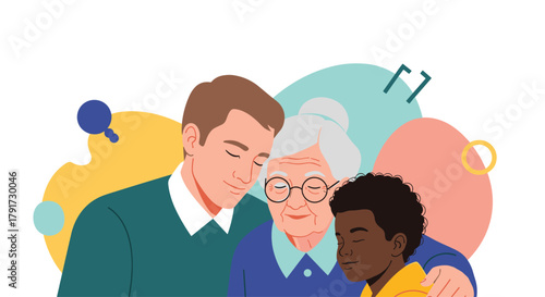 A loving embrace unites generations of family members in a heartwarming scene of togetherness and support.