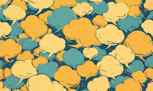 Wektorowy wzór chmur dialogowych w różnych rozmiarach i kolorach, idealny do komunikacji.