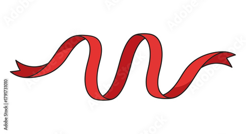 A flowing red ribbon with a cartoonish style and black outline against a white background