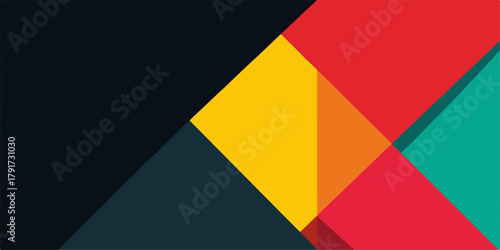 Abstrakcyjny geometryczny wzór z nakładającymi się kolorowymi kształtami i cieniami, wektor.