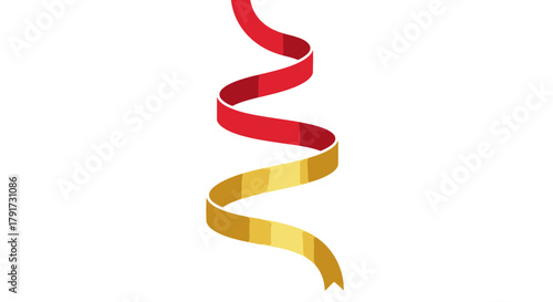 A festive red and gold ribbon twirls and cascades downwards against a clean white background suggesting celebration and elegance