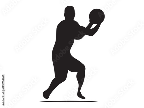 Silhouette of a muscular man holding a ball