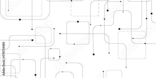 Vector digital technology white background. Concept with technology black line. Abstract futuristic background with crossed lines, dots with squee. Illustration Vector design Network and Connection.	