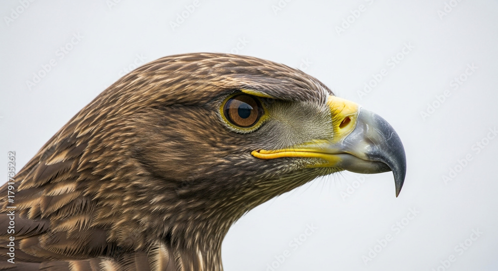 Obraz premium Majestic eagle head portrait with intense gaze and sharp beak, a powerful symbol of freedom, strength, and vision in the natural world