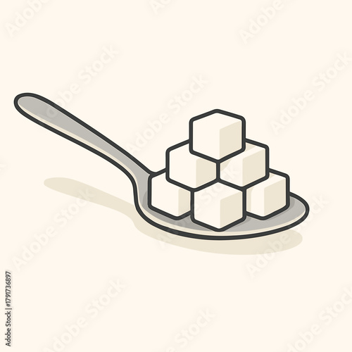 Illustration of Sugar Cubes on a Spoon – Sweetener Concept in Simple Vector Style
