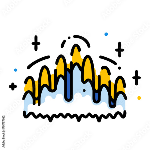 Cartoon Aurora Lights with Glowing Waves in Dark Sky