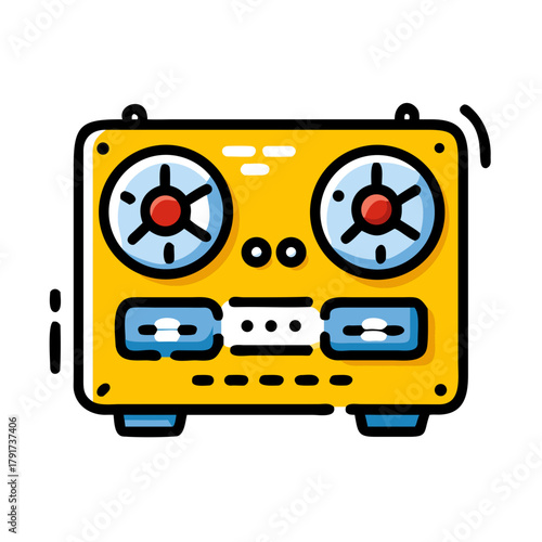 Cartoon Reel to Reel Tape Recorder on Black Background