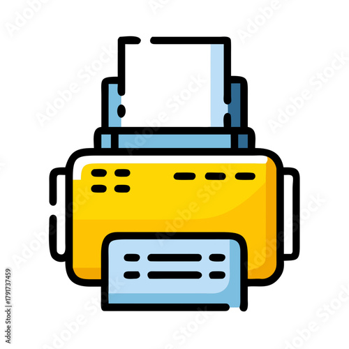 A Yellow Fax Machine Printing Documents in Vector Style