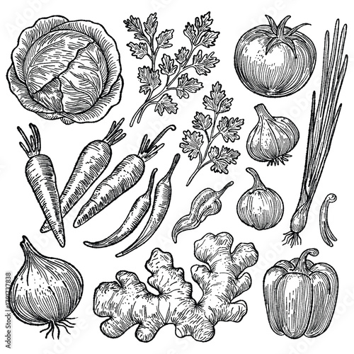 Vintage Botanical Vegetable Engraving Set
