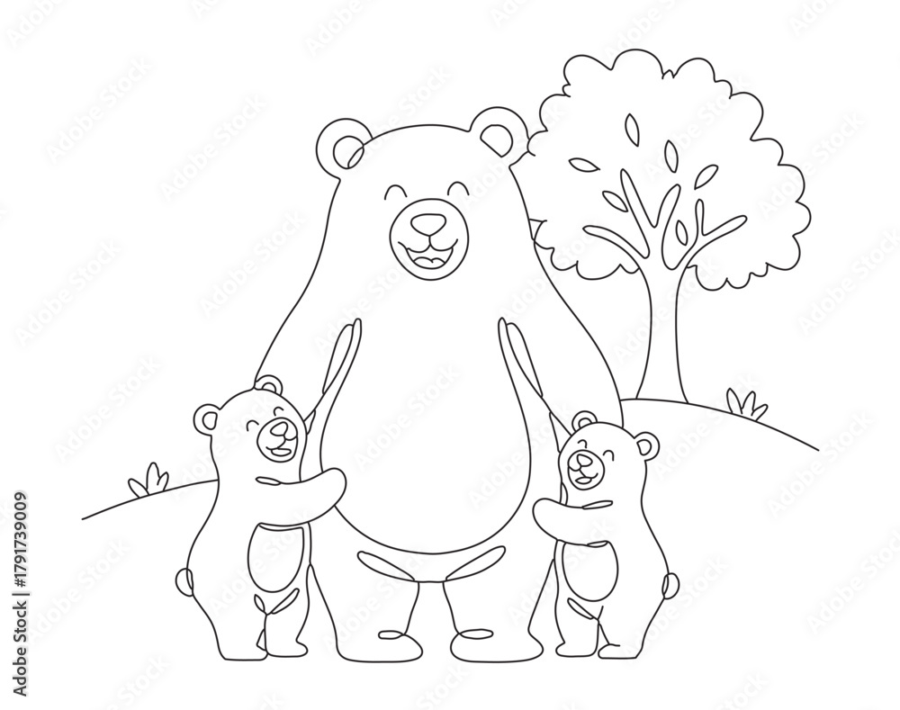 Fototapeta premium line drawing of bear happy family
