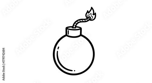A simple line drawing of a round bomb with a lit fuse, isolated on a white background.