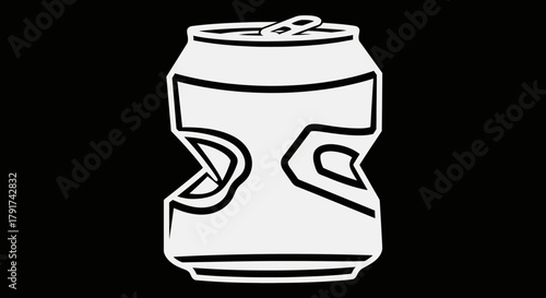 A crushed aluminum beverage container, showing damage and deformation against a black backdrop.