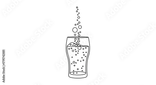 Illustration of a glass being filled with a fizzy drink, showing bubbles rising to the top.