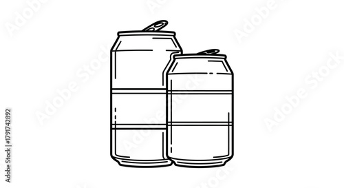 Two aluminum cans, one taller and one shorter, presented in a simple black and white line drawing.