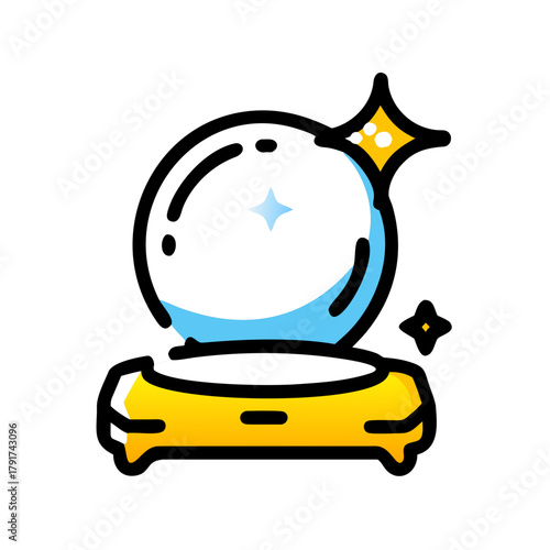 A glowing crystal ball on a stand against a black background