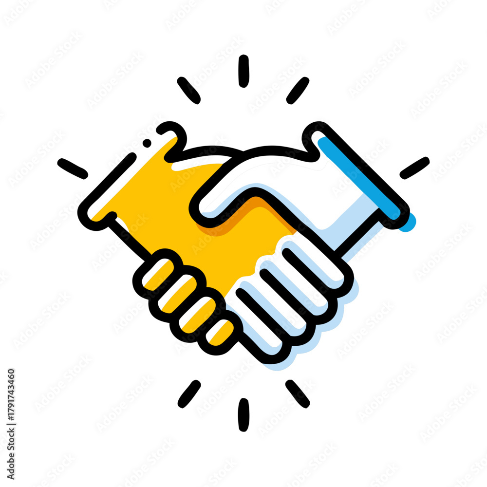 Obraz premium A vibrant cartoon handshake icon against a black background